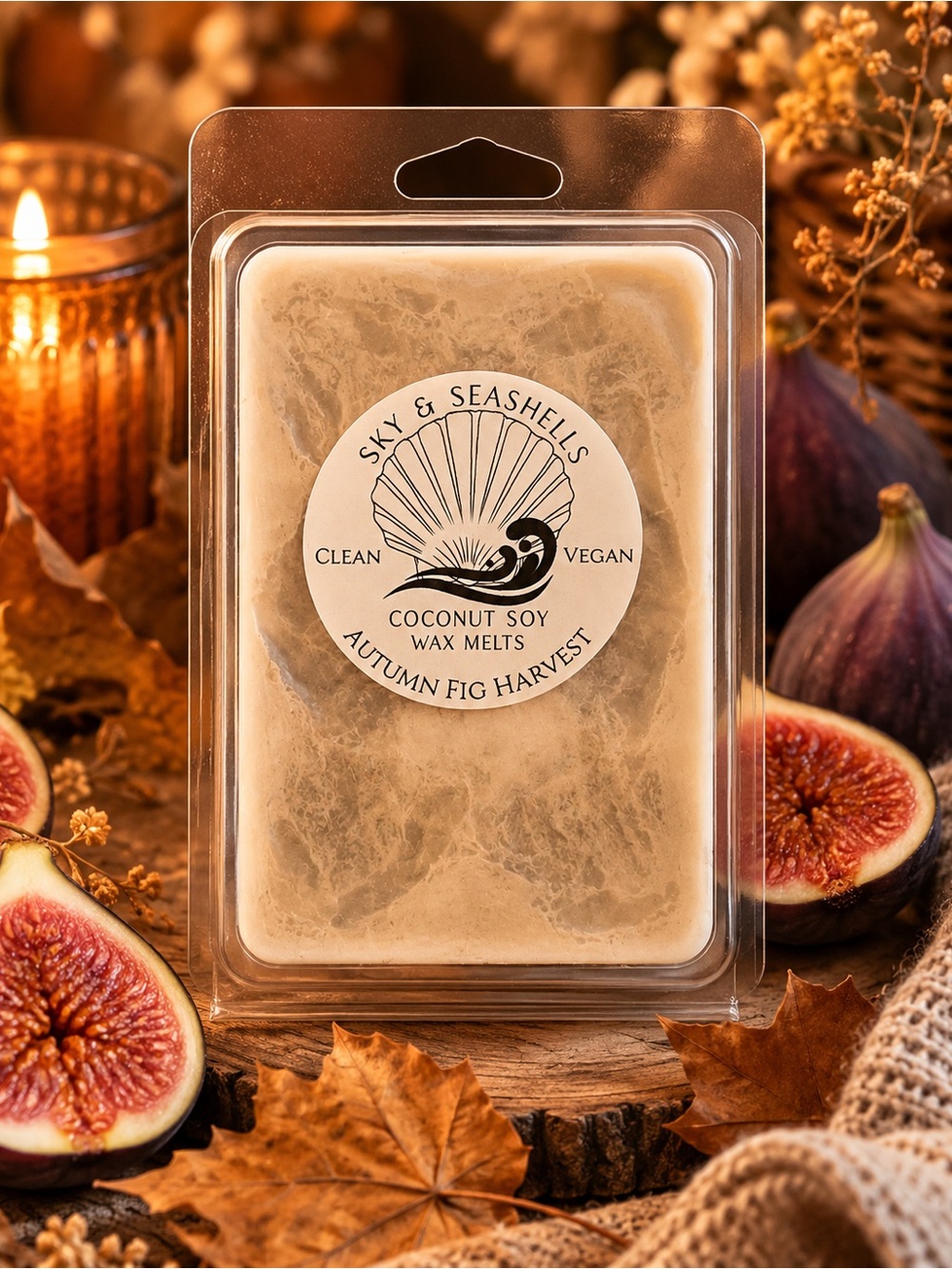 Hand Crafted “Autumn Fig Harvest” Scented Wax Melts - Coconut Soy Wax Seashells